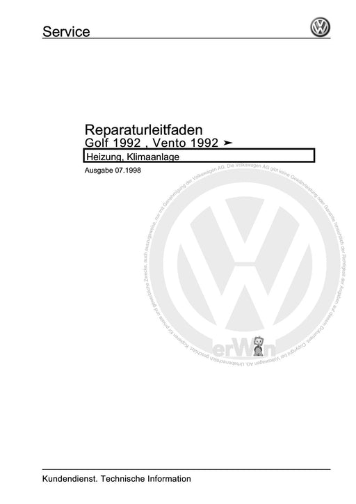 Golf Cabriolet (1994 - 2002) Reparaturanleitung Heizung, Klimaanlage