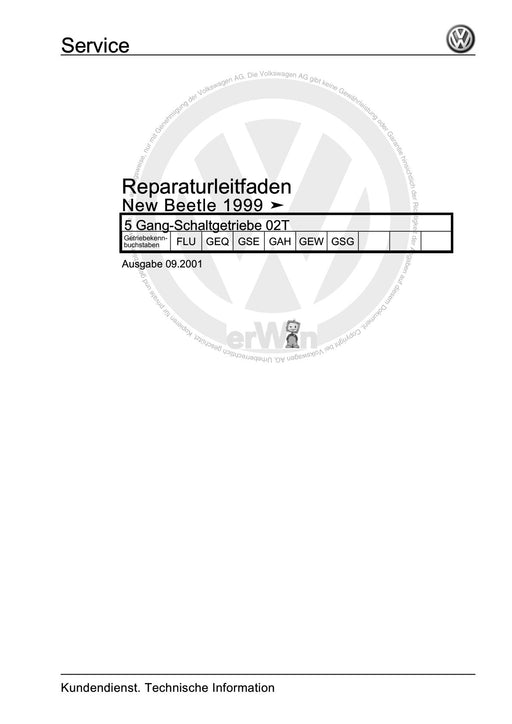 Beetle (1998 - 2010) New Beetle-Cabrio Reparaturanleitung 5 Gang-Schaltgetriebe 02T
