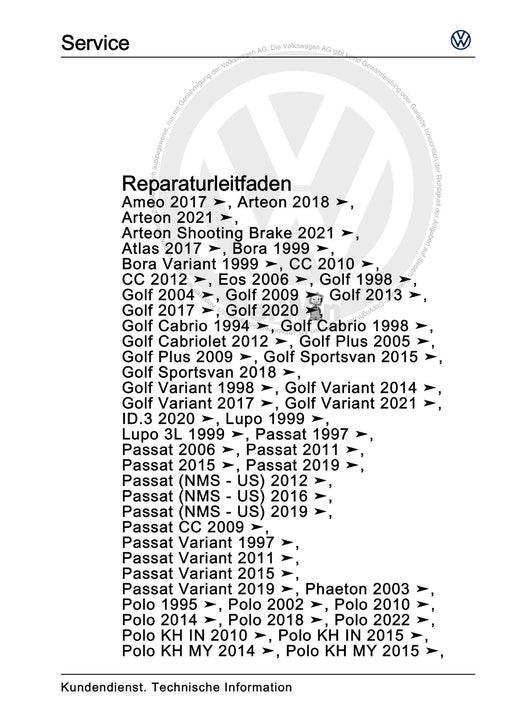 EOS (2006+) Reparaturanleitung Elektrische Anlage Allgemeine Informationen