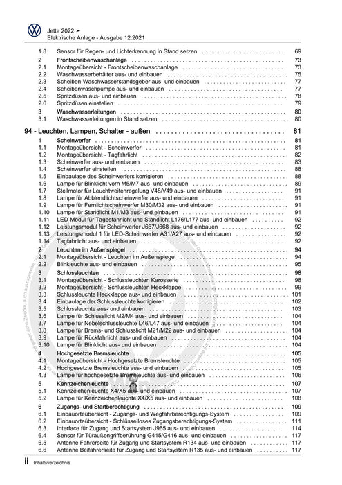 Jetta (2014+) Reparaturanleitung Elektrische Anlage
