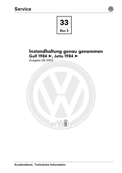 Golf II (1984 - 1989) Maintenance handbook (IGG) Heft 33+Golf-Jetta ab 1986 Inland