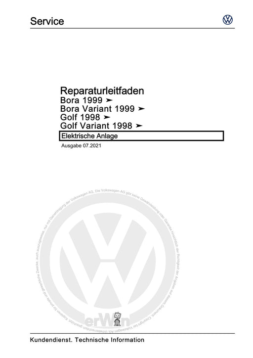 Golf IV (1998 - 2006) Golf-Golf Variant-Bora-Bora Variant Reparaturanleitung Elektrische Anlage