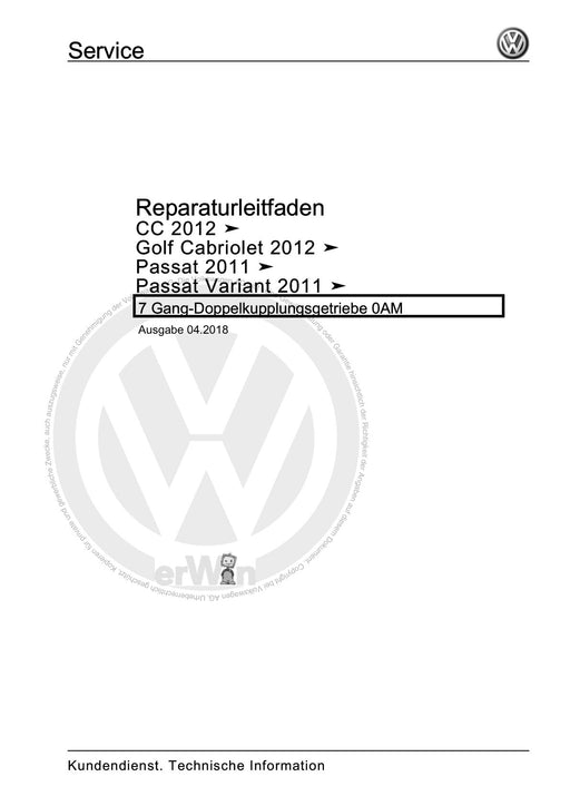 Golf VI (2009 - 2013) Golf-Plus-Cabriolet-Variant Reparaturanleitung 7 Gang-Doppelkupplungsgetriebe 0AM
