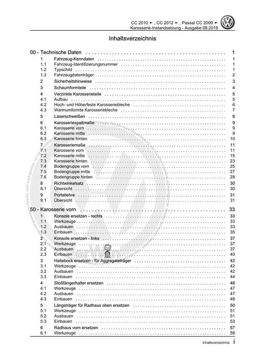 Passat CC (2009) Reparaturanleitung Karosserie-Instandsetzung