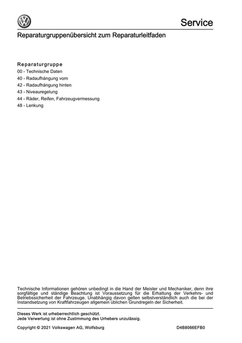 Crafter (2017+) Reparaturanleitung Fahrwerk,Achsen,Lenkung
