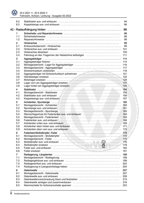 ID.5 (2021+) Reparaturanleitung Fahrwerk, Achsen, Lenkung