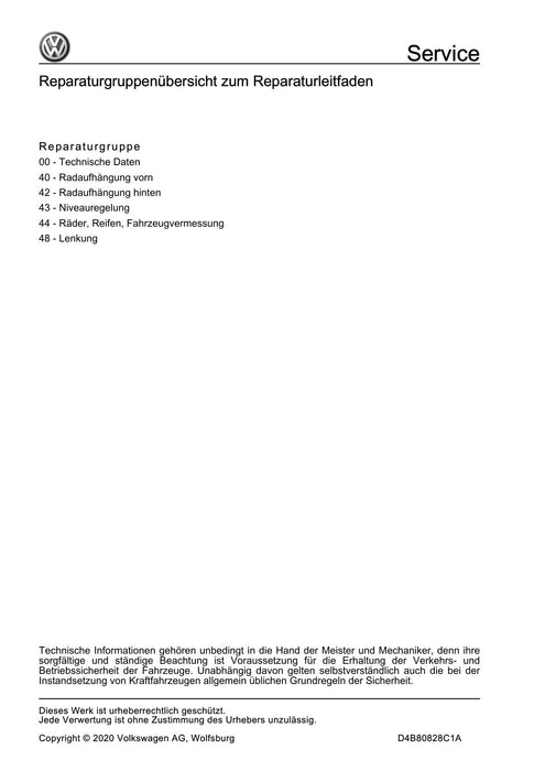 Touareg (2018+) Reparaturanleitung Fahrwerk, Achsen, Lenkung