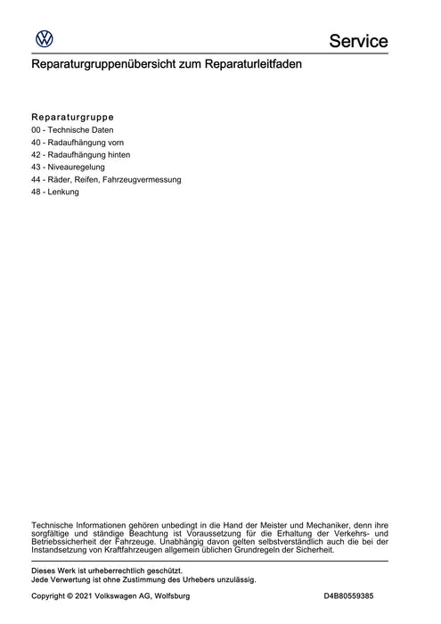 Touran (2016+) Reparaturanleitung Fahrwerk, Achsen, Lenkung