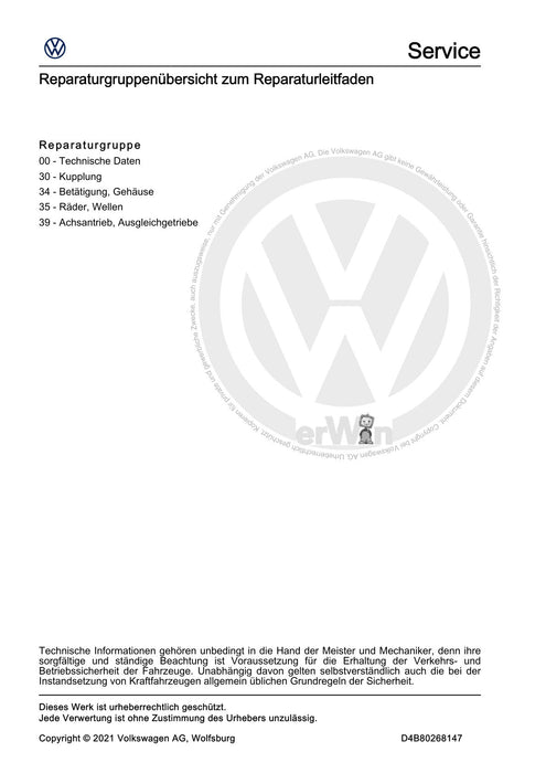 Passat (2019+) Reparaturanleitung 7 Gang-Doppelkupplungsgetriebe 0CW