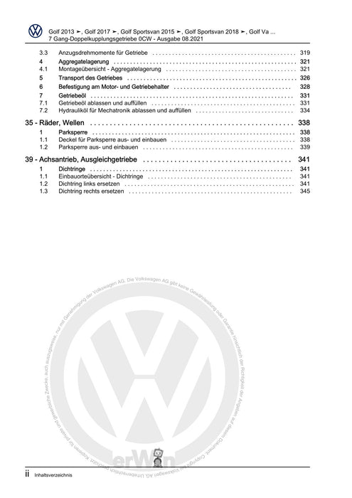 Polo 2022 Reparaturanleitung 7 Gang-Doppelkupplungsgetriebe 0CW