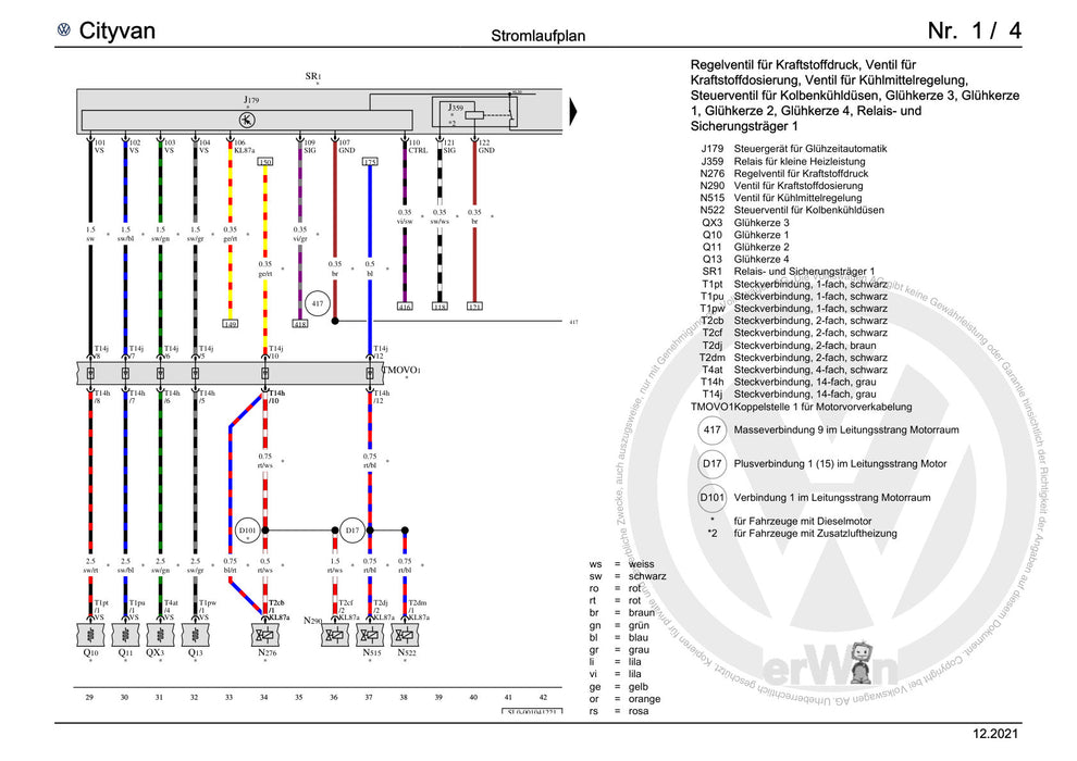 Transporter (2016+) Stromlaufplan Sicherungsbelegung, ab Februar 2022