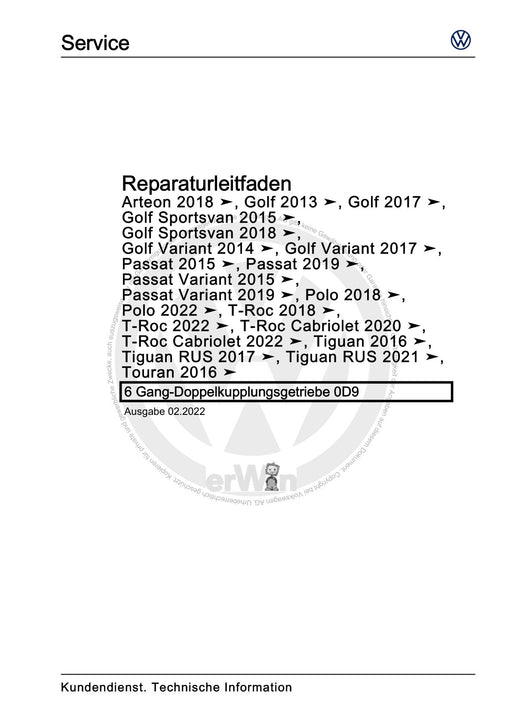 Arteon (2018 - 2020) Reparaturanleitung 6 Gang-Doppelkupplungsgetriebe 0D9
