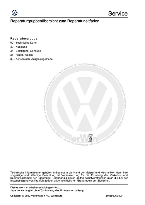 Polo 2022 Reparaturanleitung 6 Gang-Doppelkupplungsgetriebe 0D9