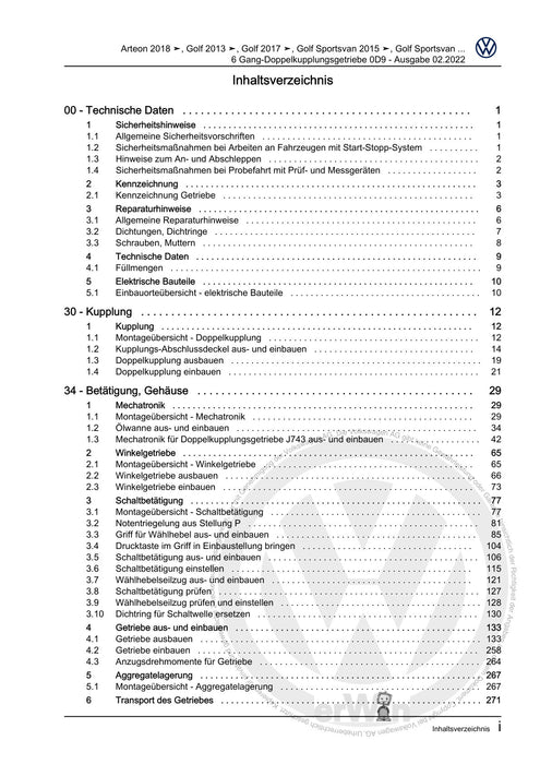 Polo 2022 Reparaturanleitung 6 Gang-Doppelkupplungsgetriebe 0D9