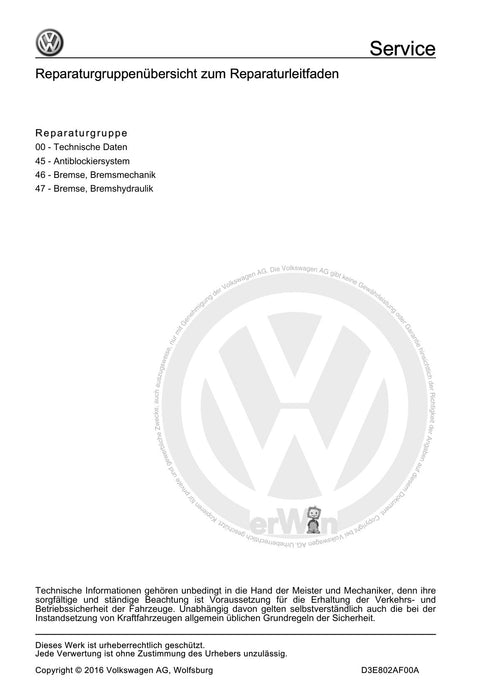Jetta (2014+) Reparaturanleitung Bremsanlagen