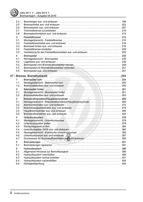 Jetta (2014+) Reparaturanleitung Bremsanlagen