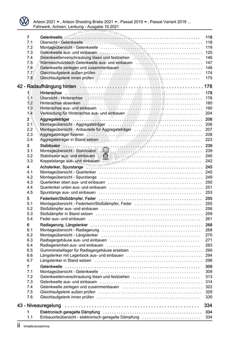 Passat (2019+) Reparaturanleitung Fahrwerk, Achsen, Lenkung