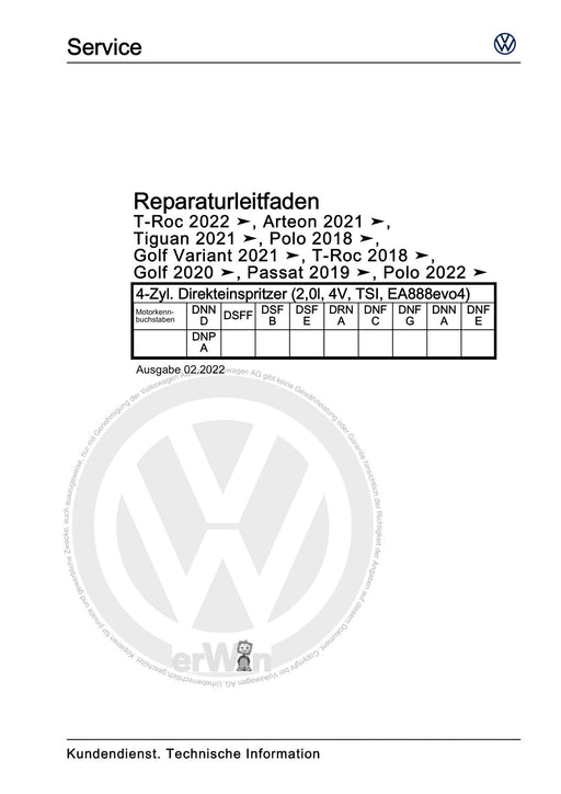 Polo 2022 Reparaturanleitung 4-Zyl. Direkteinspritzer (2,0l, 4V, TSI, EA888evo4)