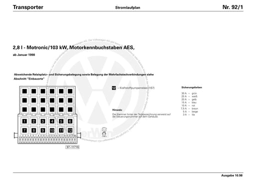 Transporter (1996 - 2003) Stromlaufplan Stromlaufpläne, Fehlersuche Elektrik, Einbauorte 07.95