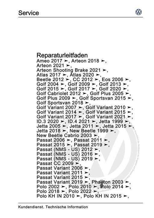Passat (2011+) Passat-Passat Variant Reparaturanleitung Allgemeine Informationen Lack - Pkw