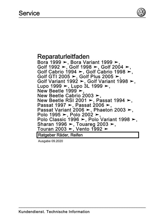 Lupo (1998 - 2006) Reparaturanleitung Ratgeber Räder, Reifen