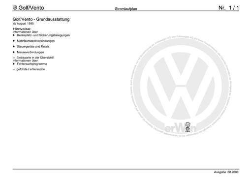 Golf III (1992 - 1999) Golf-Golf Variant-Vento Stromlaufplan Golf-Vento - Grundausstattung,ab August 1995