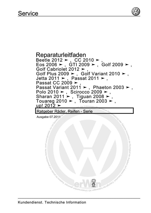 Passat CC (2009) Reparaturanleitung Ratgeber Räder, Reifen - Serie
