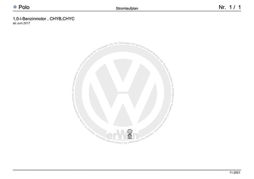 Polo 2018 - 2021 Stromlaufplan 1,0-l-Benzinmotor, CHYC, ab Juni 2017