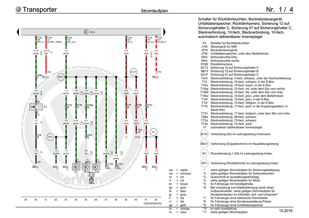 Transporter (2016+) Stromlaufplan Grundausstattung, ab Juni 2015