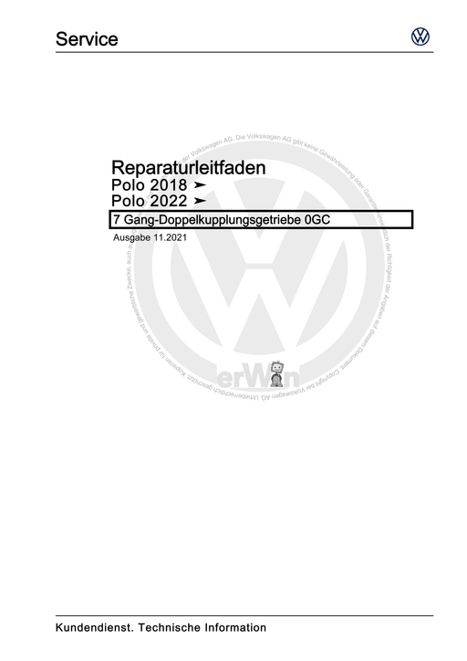 Polo (2018 - 2021) Reparaturanleitung 7 Gang-Doppelkupplungsgetriebe 0GC