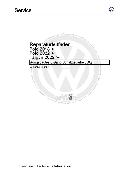 Polo (2018 - 2021) Reparaturanleitung Ausgebautes 6 Gang-Schaltgetriebe 0DQ