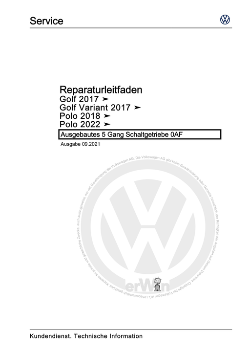 Polo (2018 - 2021) Reparaturanleitung Ausgebautes 5 Gang Schaltgetriebe 0AF
