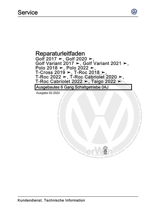 Polo (2018 - 2021) Reparaturanleitung Ausgebautes 6 Gang Schaltgetriebe 0AJ